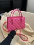 Neon-pink Heart Embossed Double Handle Square Bag