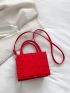 Mini Neon-red Quilted Square Bag