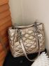 Metallic Quilted Detail Shoulder Tote Bag