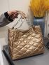 Metallic Quilted Detail Shoulder Tote Bag