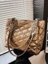 Metallic Quilted Detail Shoulder Tote Bag