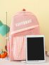 4pcs Gingham & Letter Graphic Functional Backpack Set