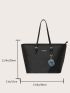 Women's Large Capacity Decor Shoulder Tote Bag, Shoulder Bag, Commuter Bag With Small Pouch And Pompom Pendant