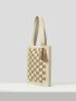 VCAY Checkered Pattern Tassel Decor Straw Bag