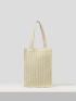 VCAY Checkered Pattern Tassel Decor Straw Bag