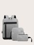 3pcs Two Tone Charging Port Design Classic Backpack Set