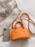 Mini Neon-orange Crocodile Embossed Dome Bag