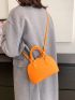 Mini Neon-orange Crocodile Embossed Dome Bag