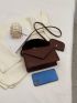 Chevron Detail Fuzzy Top Handle Flap Square Bag With Coin Purse