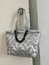 Metallic Quilted Chain Decor Shoulder Tote Bag