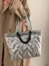 Metallic Quilted Chain Decor Shoulder Tote Bag