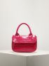 Mini Neon Pink Crocodile Embossed Square Bag