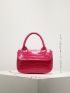 Mini Neon Pink Crocodile Embossed Square Bag