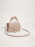 Crocodile Embossed Ruched Top Handle Flap Square Bag