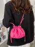 Mini Neon Pink Drawstring Design Bucket Bag