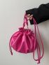 Mini Neon Pink Drawstring Design Bucket Bag