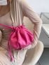 Mini Neon Pink Drawstring Design Bucket Bag