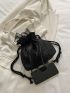 Mini Bow & Faux Pearl Decor Drawstring Design Bucket Bag