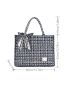 Plaid Pattern Twilly Scarf Decor Shoulder Tote Bag Classic Tweed Plaid Tote Bag With Twilly Scarf Decor, Large Capacity