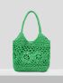 VCAY Hollow Out Flower Decor Straw Bag