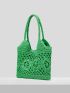 VCAY Hollow Out Flower Decor Straw Bag