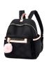 Quilted Detail Pom Pom Decor Functional Backpack