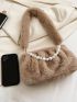 Faux Pearl Decor Fluffy Ruched Bag