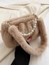 Faux Pearl Decor Fluffy Ruched Bag