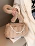 Faux Pearl Decor Fluffy Ruched Bag