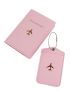 Airplane & Letter Graphic Passport Case With Luggage Tag