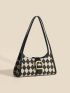 Argyle Pattern Buckle Decor Baguette Bag