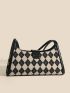 Argyle Pattern Buckle Decor Baguette Bag