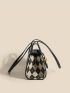 Argyle Pattern Buckle Decor Baguette Bag