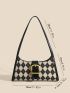 Argyle Pattern Buckle Decor Baguette Bag