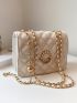 Mini Faux Pearl Decor Quilted Flap Chain Square Bag