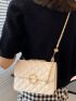 Mini Faux Pearl Decor Quilted Flap Chain Square Bag