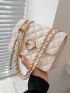 Mini Faux Pearl Decor Quilted Flap Chain Square Bag