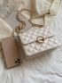 Mini Faux Pearl Decor Quilted Flap Chain Square Bag