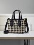 Mini Houndstooth Pattern Double Handle Square Bag