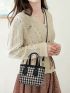 Mini Houndstooth Pattern Double Handle Square Bag