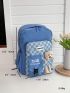 Checkered Pattern Cartoon Bear Decor Functional Backpack