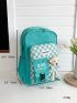 Checkered Pattern Cartoon Bear Decor Functional Backpack