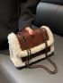 Fuzzy Panel Flap Chain Square Bag