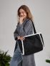 evolu  Fuzzy Trim Shoulder Tote Bag