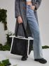 evolu  Fuzzy Trim Shoulder Tote Bag