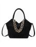 Chain Decor Ruched Shoulder Tote Bag