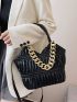 Chain Decor Ruched Shoulder Tote Bag