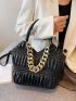 Chain Decor Ruched Shoulder Tote Bag