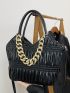 Chain Decor Ruched Shoulder Tote Bag