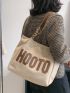 Letter Patch & Chain Decor Shoulder Tote Bag